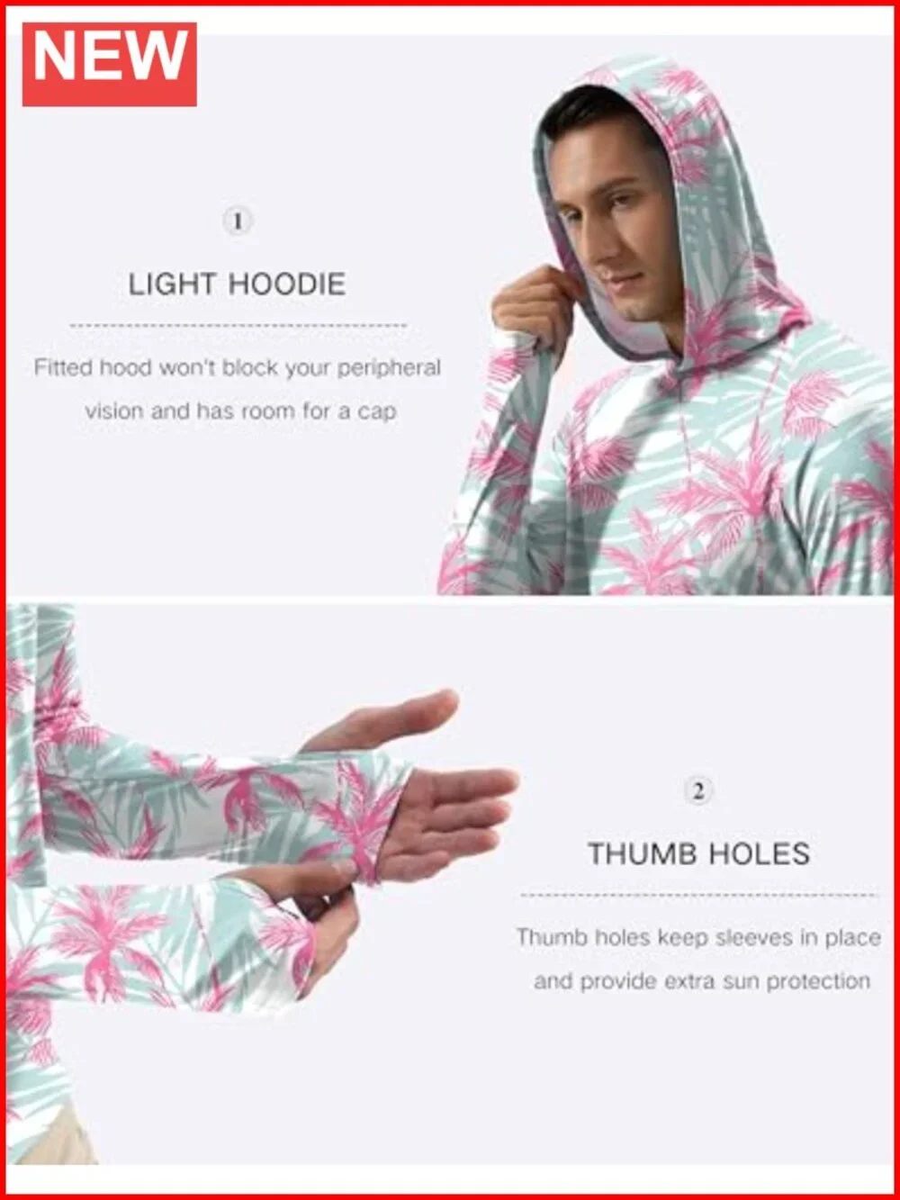 Men's UPF 50+ Sun Protection Hoodie Long Sleeve Rash Guard Shirt for Fishing